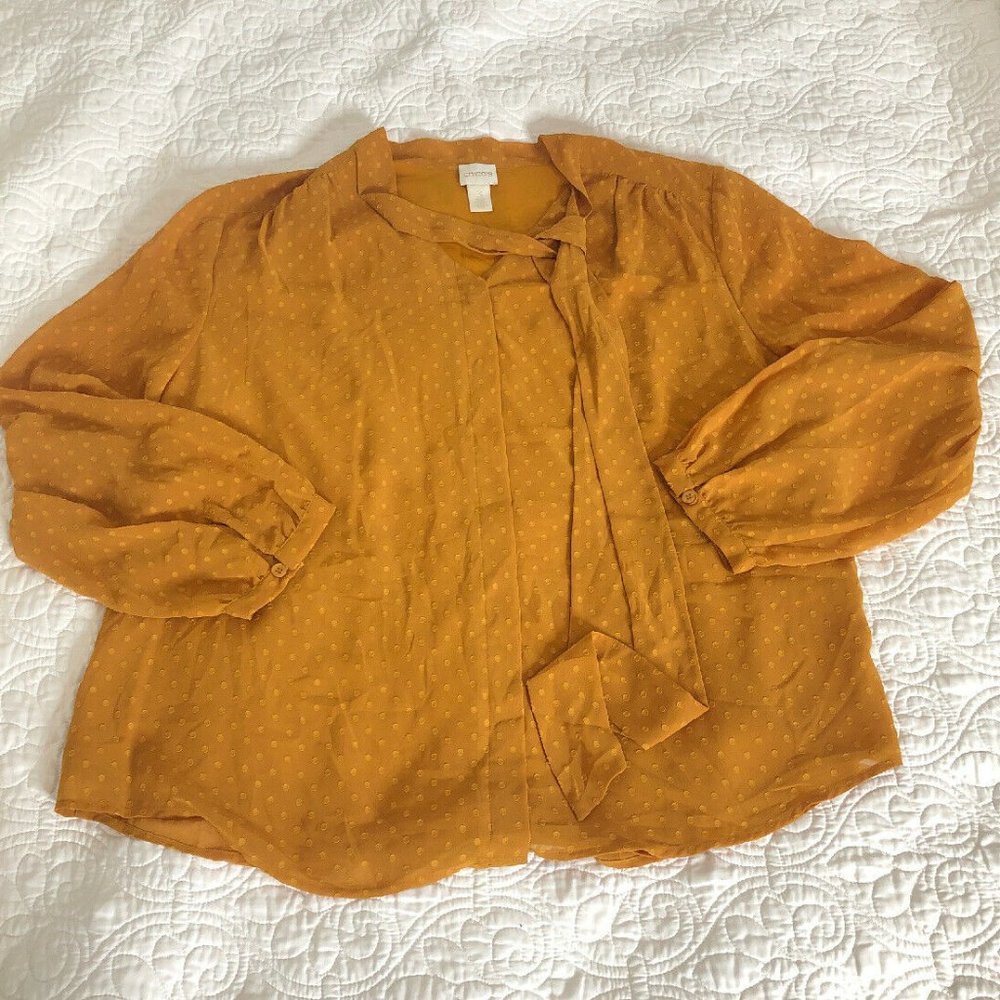 Chico’s JACQUARD BOW TOP 570213836 Mustard Swiss
